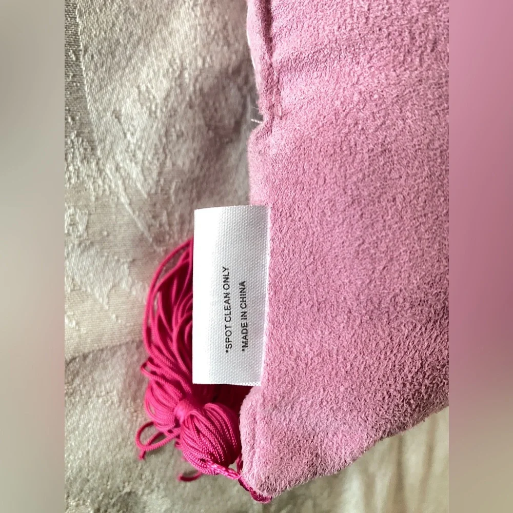In Stitches Pink Square Pillow Life is too Short to be Anything but Happy tassel